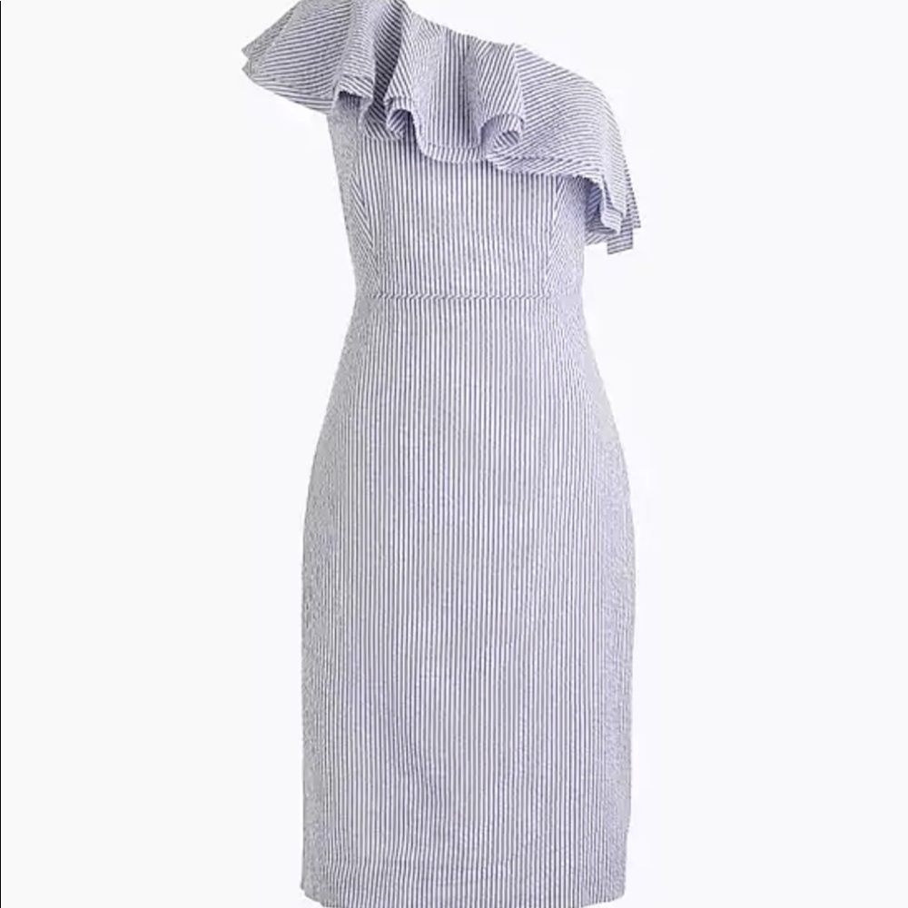 JCREW seersucker one shoulder ruffled dress